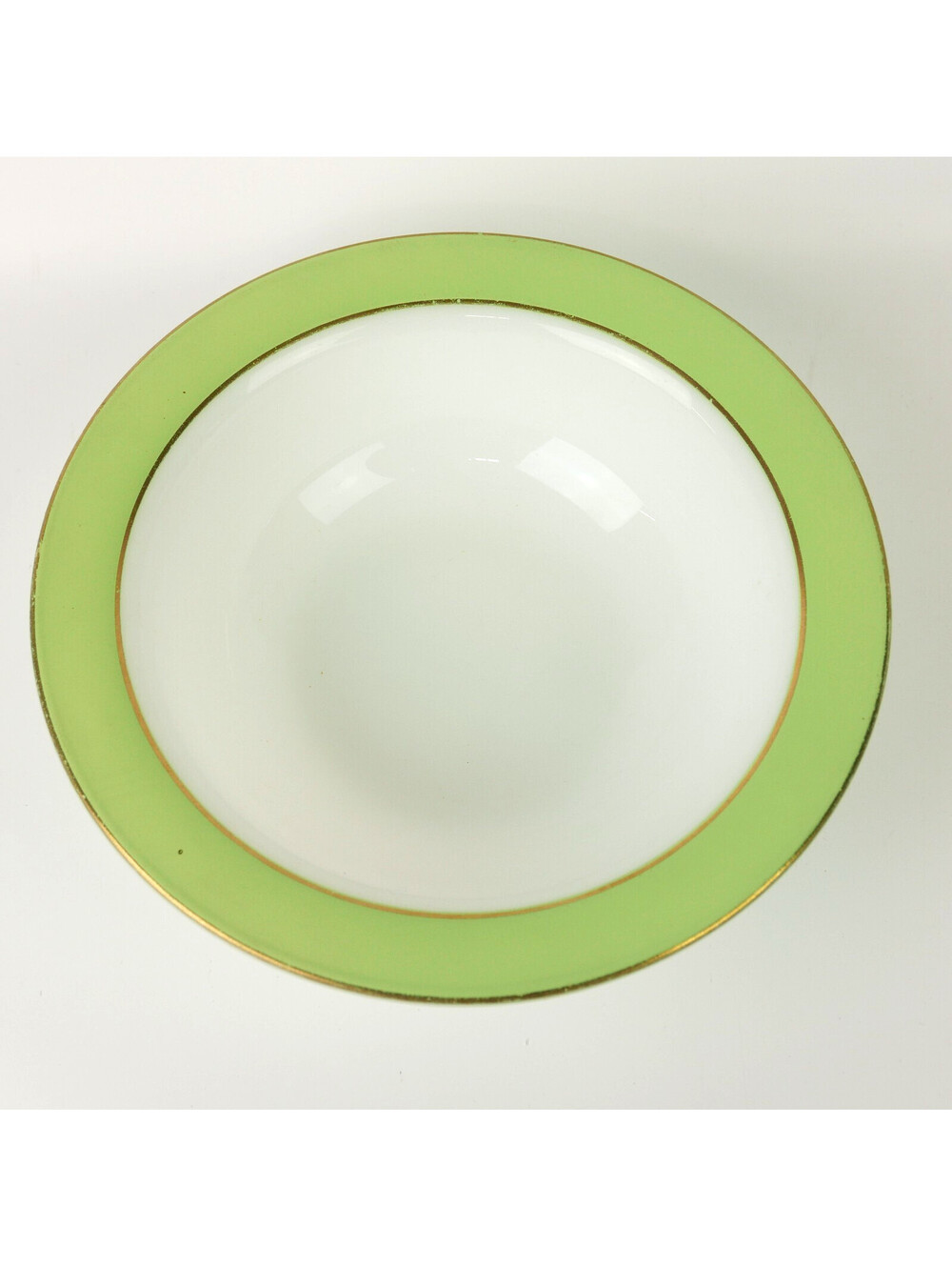 Vintage Pyrex Lime Green Band Gold Trim 9" Vegetable Serving Bowl Milk Glass MCM